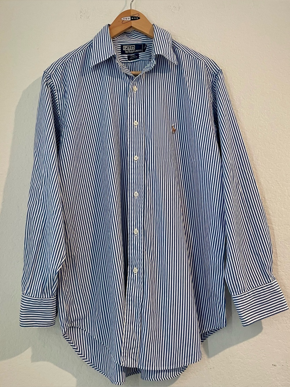 Polo Ralph Lauren Men’s Large Blue White Striped Long Sleeve Button Down Shirt